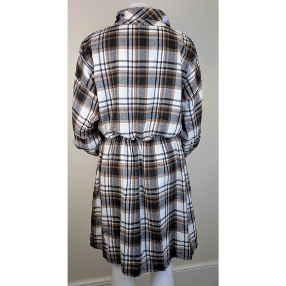 New Blooming Jelly Shirt Dress XL Brown Plaid Stretch Flannel Cowgirl Western - Picture 5 of 9